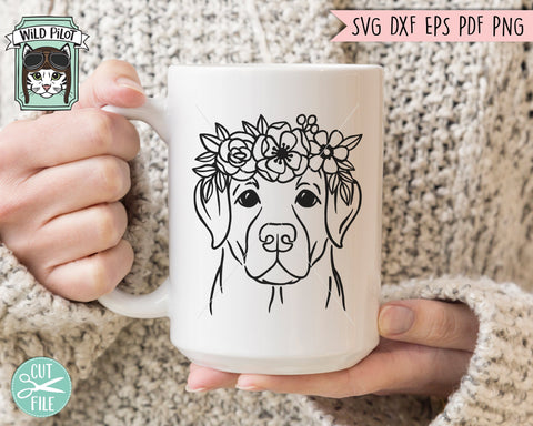 Dog SVG, Labrador Retriever SVG, Dog With Flower Crown SVG Cut File, Dog Cut File, Lab SVG, Animal Floral Crown SVG, Dog With Flowers on Head SVG SVG Wild Pilot 