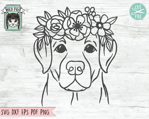 Dog SVG, Labrador Retriever SVG, Dog With Flower Crown SVG Cut File, Dog Cut File, Lab SVG, Animal Floral Crown SVG, Dog With Flowers on Head SVG SVG Wild Pilot 