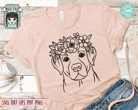 Dog SVG, Labrador Retriever SVG, Dog With Flower Crown SVG Cut File, Dog Cut File, Lab SVG, Animal Floral Crown SVG, Dog With Flowers on Head SVG SVG Wild Pilot 