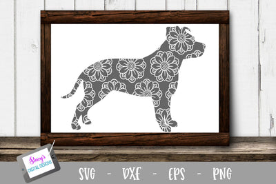 Dog SVG - Pitbull with floral mandala pattern SVG Stacy's Digital Designs 