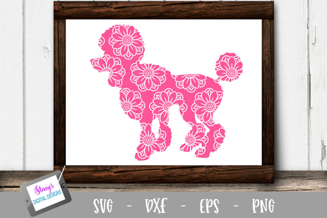 Dog SVG - Poodle with floral mandala pattern SVG Stacy's Digital Designs 