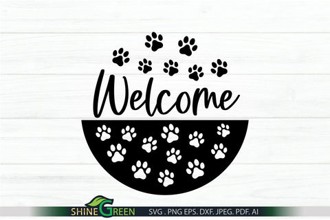 Dog SVG - Welcome Round Sign SVg Cut File For Home, Farmhouse Porch Sign SVG Shine Green Art 
