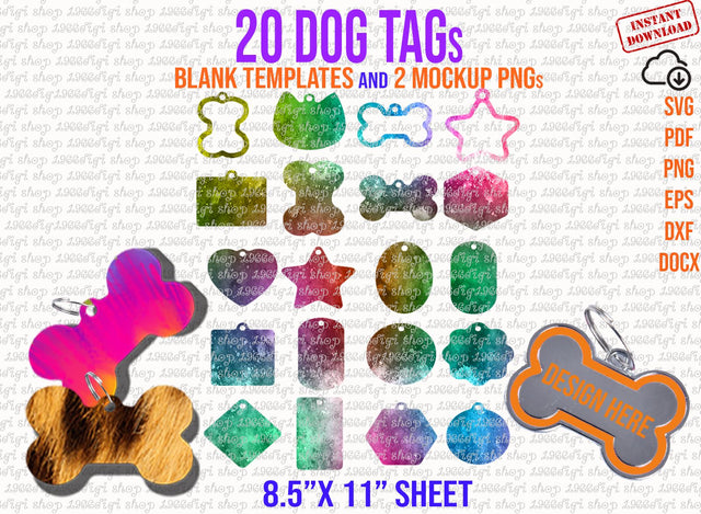 Dog Tag, Dog Tag Svg, 20 Dog Tags Svg, Personalized Dog Tags, Dog Tag Sublimation, Dog Tag Design, Dog Bone Tag Designs, Pet Tag Docx, Dxf SVG 1966digi 