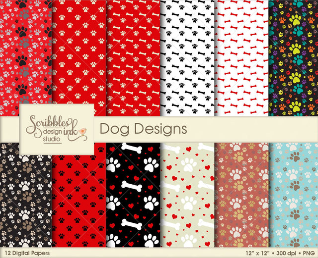 Dog-themed Digital Patterns/Paper Pack Scribbles ink 