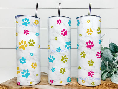 Dog tumbler, 20oz Skinny Tumbler Sublimation Designs Tumbler PNG File Digital Download, sublimation design downloads, Paws pattern tumbler Sublimation iStyleDesign 
