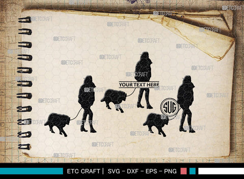 Dog Walker Monogram, Dog Walker Silhouette, Dog Walker SVG, Woman Walking Svg, Dog Svg, Dog Lover Svg, SB00352 SVG ETC Craft 