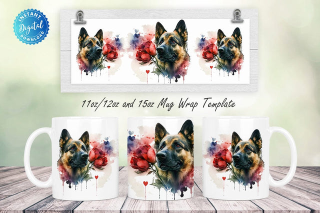 Dog Watercolor Valentine Flower 11, 12 & 15 Oz Mug Sublimation Sublimation Regulrcrative 