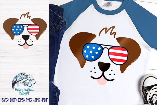 Dog with American Flag Sunglasses SVG SVG Wispy Willow Designs 