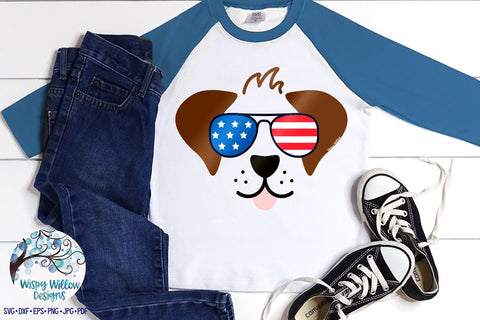 Dog with American Flag Sunglasses SVG SVG Wispy Willow Designs 