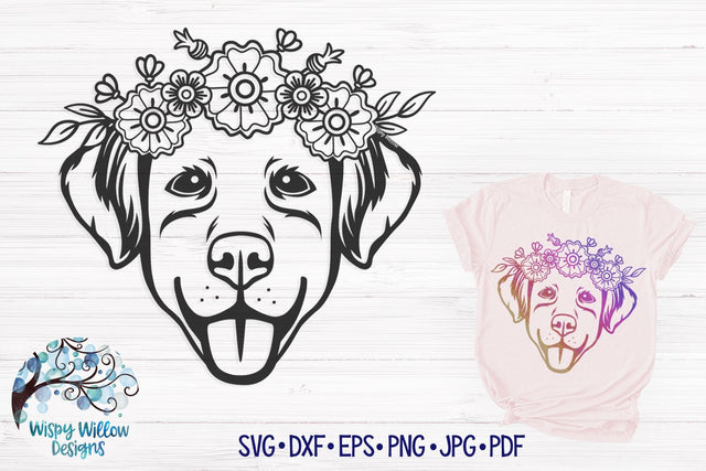 Dog with Floral Headband SVG SVG Wispy Willow Designs 