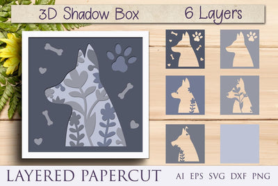 Dog with flowers shadow box svg, 3d layered papercut template 3D Paper AnastasiyaArtDesign 