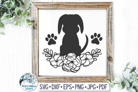 Dog with Flowers SVG SVG Wispy Willow Designs 