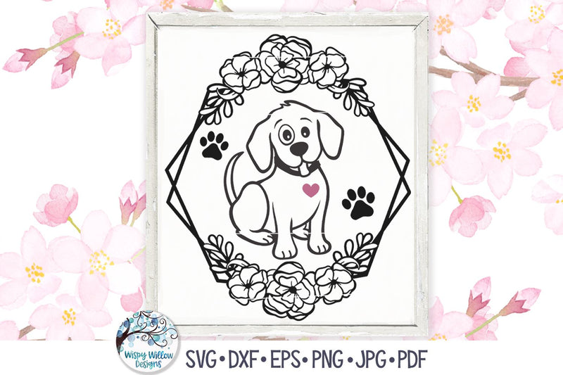 Dog with Flowers SVG SVG Wispy Willow Designs 