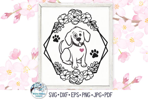 Dog with Flowers SVG SVG Wispy Willow Designs 