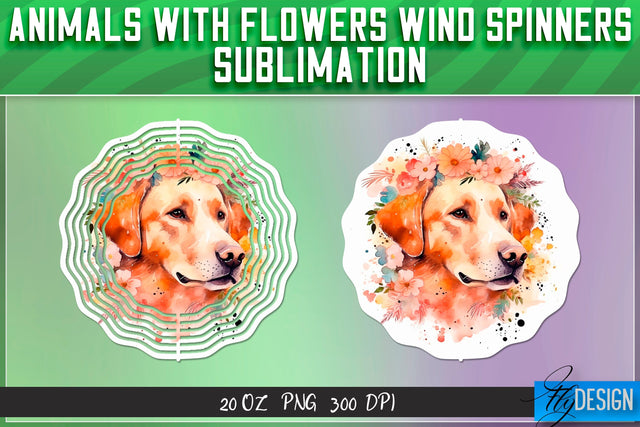 Dog with flowers Wind Spinners Sublimation Sublimation Fly Design 