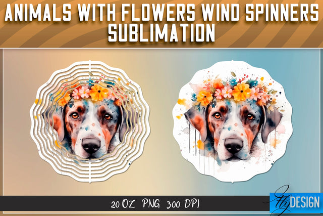 Dog with flowers Wind Spinners Sublimation Sublimation Fly Design 