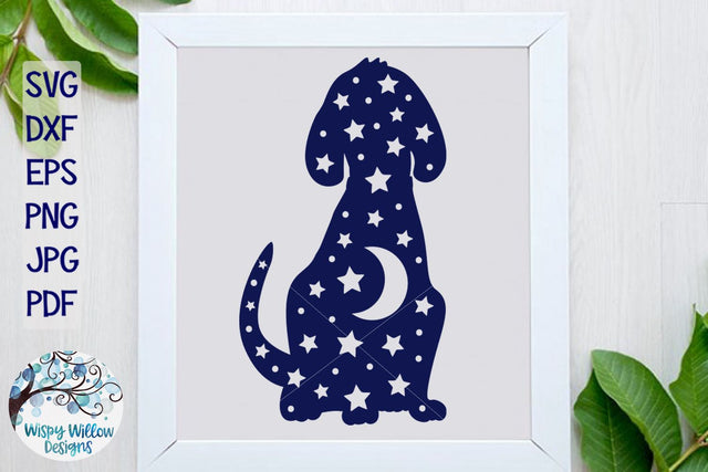 Dog with Moon and Stars SVG SVG Wispy Willow Designs 