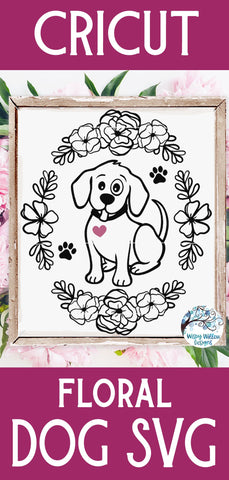 Dog with Oval Flower Frame SVG SVG Wispy Willow Designs 
