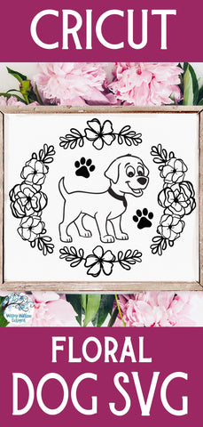 Dog with Oval Flower Frame SVG SVG Wispy Willow Designs 