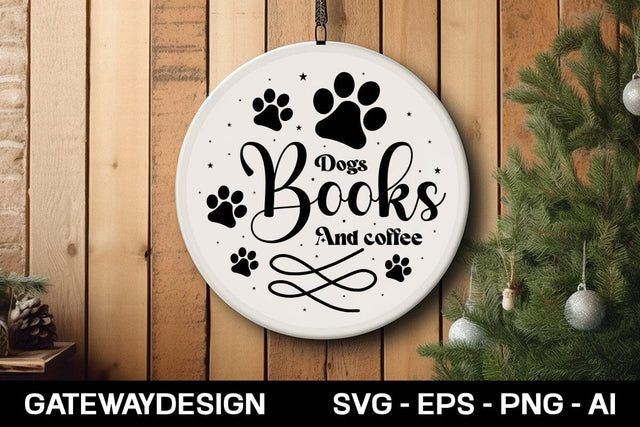 Dogs Books And Coffee round sign design SVG designmaster24 