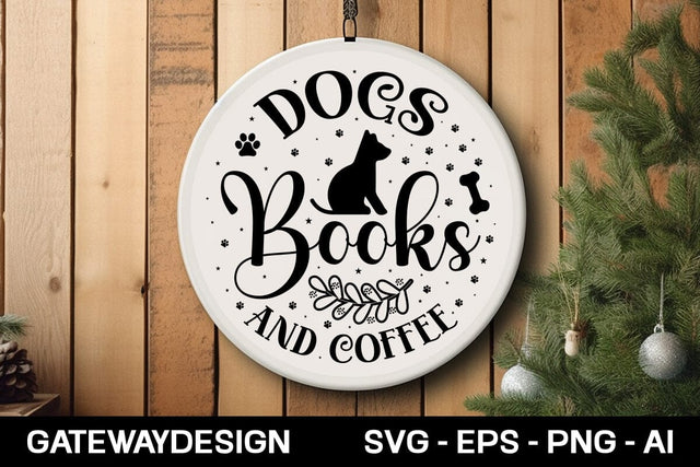 Dogs Books And Coffee round sign design SVG designmaster24 