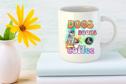 Dogs Books & Coffee PNG I Dog Sublimation Design I Dog PNG Sublimation Happy Printables Club 