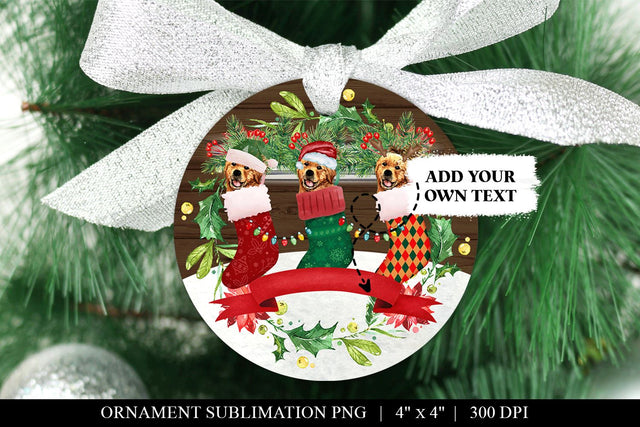 Dogs in Christmas Stockings Ornament Template PNG Sublimation BijouBay 