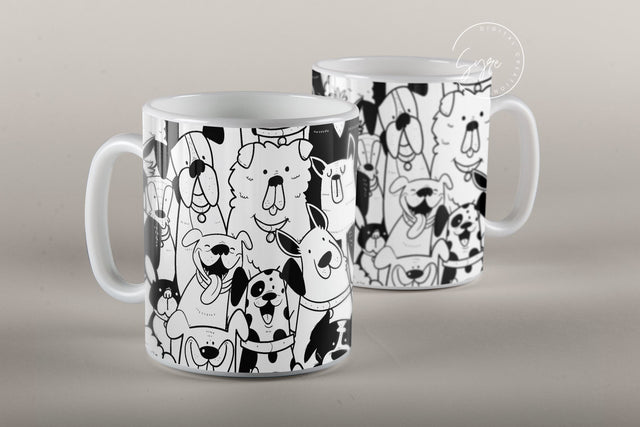 Dogs Mug Design, Black and White Dogs Sublimation Wrap, Dog Mug Wrap, Gift for Dog Lover, 11 & 15 Oz Mug Cricut Press Sublimation Wrap Sublimation Syre Digital Creations 