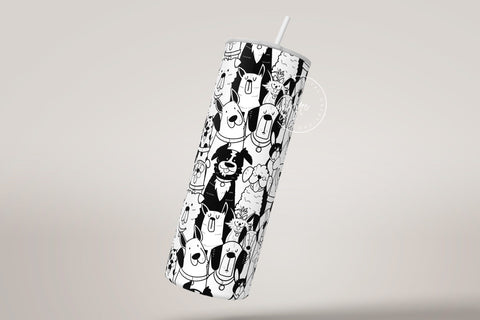Dogs Pattern 20 oz Skinny Tumbler Design, Cute Puppies Tumbler Wrap, Puppies Sublimation Wrap png, Dog Lover Gift, Skinny Travel Tumbler, Black and White Design Sublimation Syre Digital Creations 