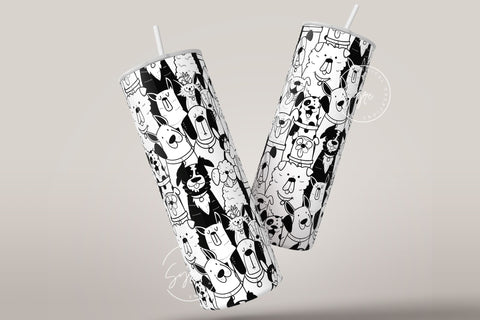 Dogs Pattern 20 oz Skinny Tumbler Design, Cute Puppies Tumbler Wrap, Puppies Sublimation Wrap png, Dog Lover Gift, Skinny Travel Tumbler, Black and White Design Sublimation Syre Digital Creations 
