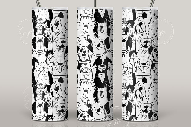 Dogs Pattern 20 oz Skinny Tumbler Design, Cute Puppies Tumbler Wrap, Puppies Sublimation Wrap png, Dog Lover Gift, Skinny Travel Tumbler, Black and White Design Sublimation Syre Digital Creations 