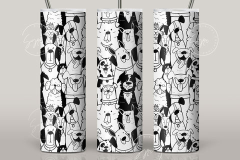 Dogs Pattern 20 oz Skinny Tumbler Design, Cute Puppies Tumbler Wrap, Puppies Sublimation Wrap png, Dog Lover Gift, Skinny Travel Tumbler, Black and White Design Sublimation Syre Digital Creations 