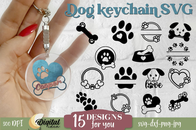 Dog's Round Keychain Design SVG. Keyring SVG. Pets Bundle. SVG Evgenyia Guschina 