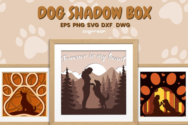 Dogs Shadow Box | 3D Layered SVG | Lightbox SVG SvgOcean 