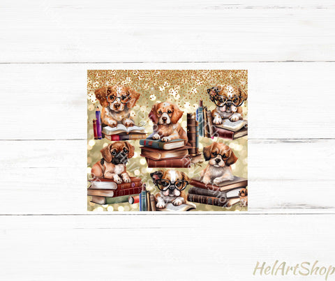 Dogs With Books Tumbler PNG Sublimation, Cute Skinny Tumbler Sublimation _HelArtShop_ 