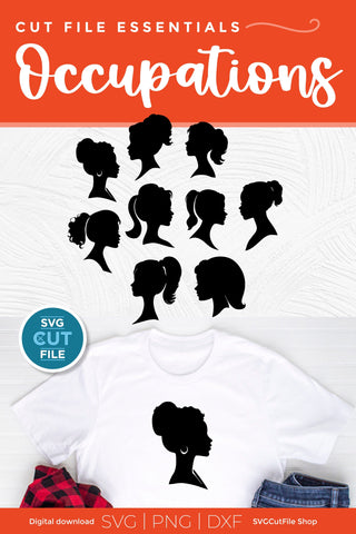 Doll head svg bundle-girly african american girl-diverse doll head silhouette SVG SVG Cut File 
