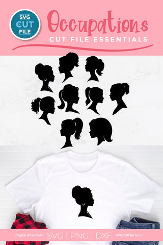 Doll head svg bundle-girly african american girl-diverse doll head silhouette SVG SVG Cut File 