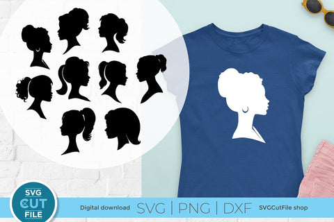 Doll head svg bundle-girly african american girl-diverse doll head silhouette SVG SVG Cut File 