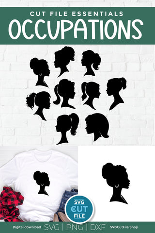 Doll head svg bundle-girly african american girl-diverse doll head silhouette SVG SVG Cut File 