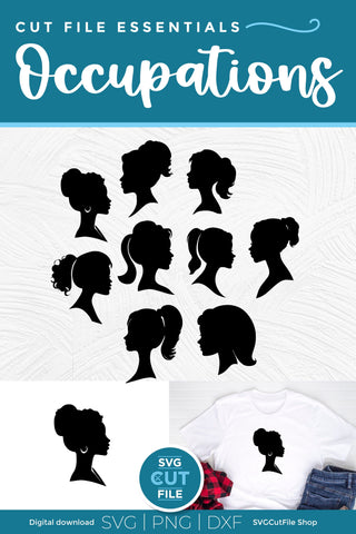 Doll head svg bundle-girly african american girl-diverse doll head silhouette SVG SVG Cut File 