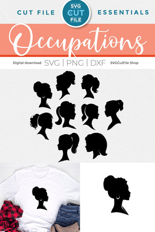 Doll head svg bundle-girly african american girl-diverse doll head silhouette SVG SVG Cut File 