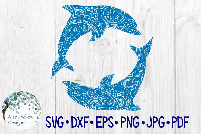 Dolphin Circle Zentangle SVG Wispy Willow Designs 