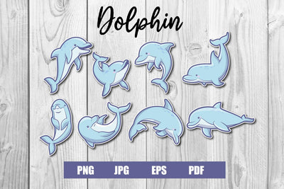 Dolphin clipart Sticker printable bundle SVG dadan_pm 
