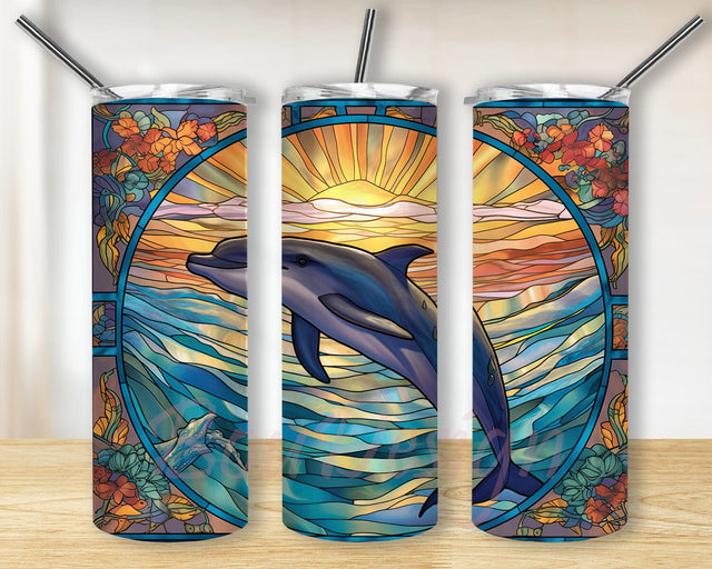 Dolphin In The Ocean 20oz Skinny Tumbler Png, Ocean Dolphin Tumbler, Sunset Dolphin Tumbler, Beach Ocean Dolphin Tumbler, Ocean Animals, Coffee Tumbler Sublimation BouDesign 