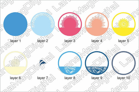 Dolphin layered mandala svg, Tropical beach sunrise svg, Ocean waves svg 3D Paper LanaMagDigital 