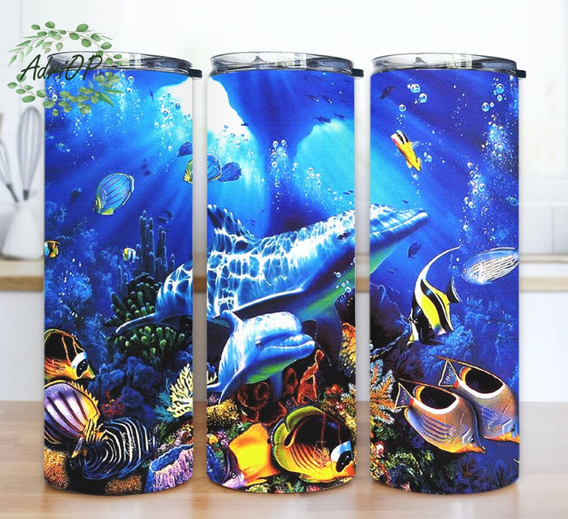 Dolphin Ocean Animals 20oz Skinny Tumbler Png, Dolphin Tumbler, Ocean Life Png, Dolphin Ocean Tumbler, Under The Sea Tumbler Png Sublimation AdriOP 