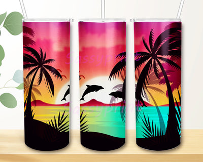 Dolphin Ocean Sunset Jumping Dolphin Tropical 20 oz Skinny Tumbler PNG for Sublimation Sublimation sassyprint 