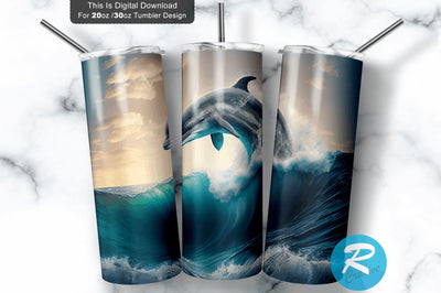 Dolphin Riding 20 oz / 30 oz Tumbler PNG Sublimation Regulrcrative 