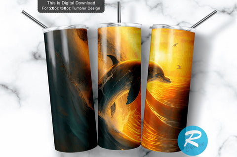 Dolphin Riding Golden 20 oz / 30 oz Tumbler PNG Sublimation Regulrcrative 