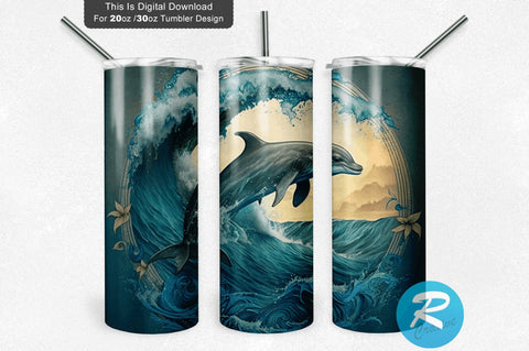 Dolphin Riding Round 20 oz / 30 oz Tumbler PNG Sublimation Regulrcrative 